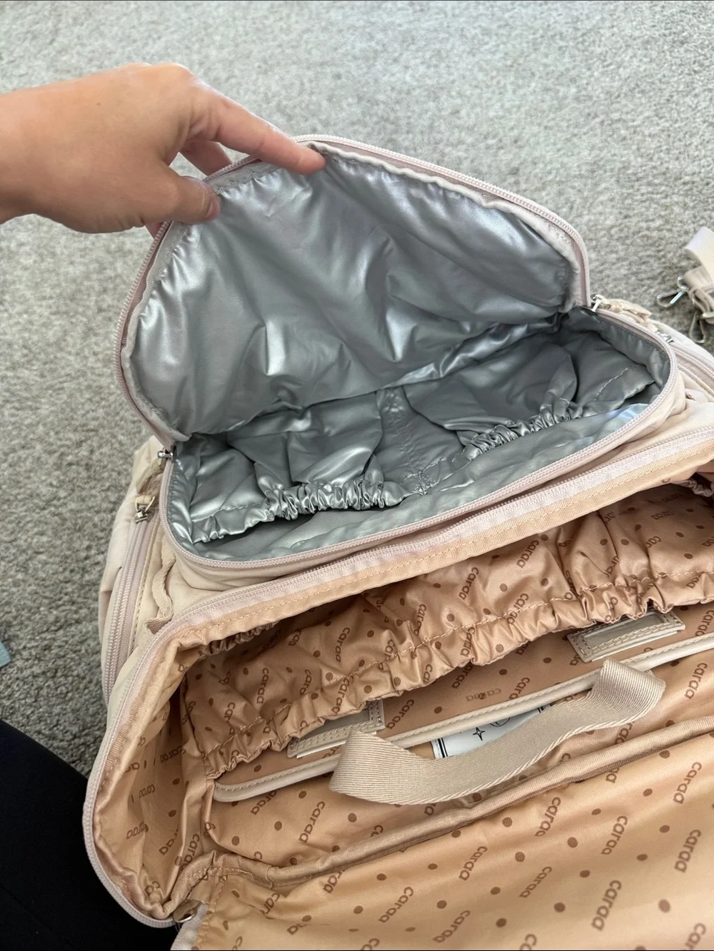 caraa baby diaper bag cream fabric backpack